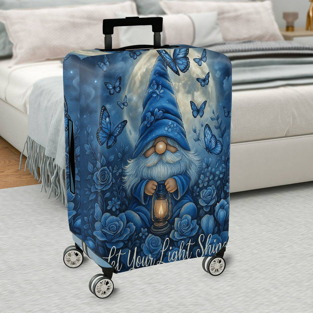 1-Piece Blue Gnome Lantern Moon Butterfly Floral  Suitcase Luggage Cover, Stretch Protective Sleeve
