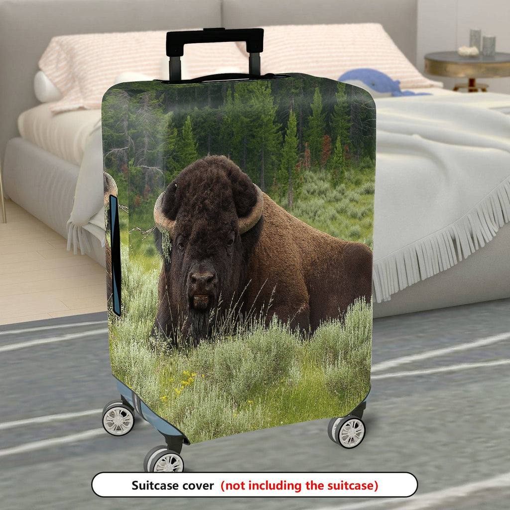 1-Piece Buffalo Wildlife Landscape Nature Green Forest Travel  Suitcase Luggage Cover, Stretch Protective Sleeve