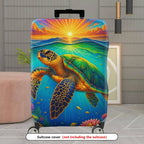 1-Piece Ocean Turtle Sunrise Floral Nature Travel  Suitcase Luggage Cover, Stretch Protective Sleeve