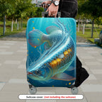 1-Piece Blue Fish Water Gold Ocean Artistic  Suitcase Luggage Cover, Stretch Protective Sleeve