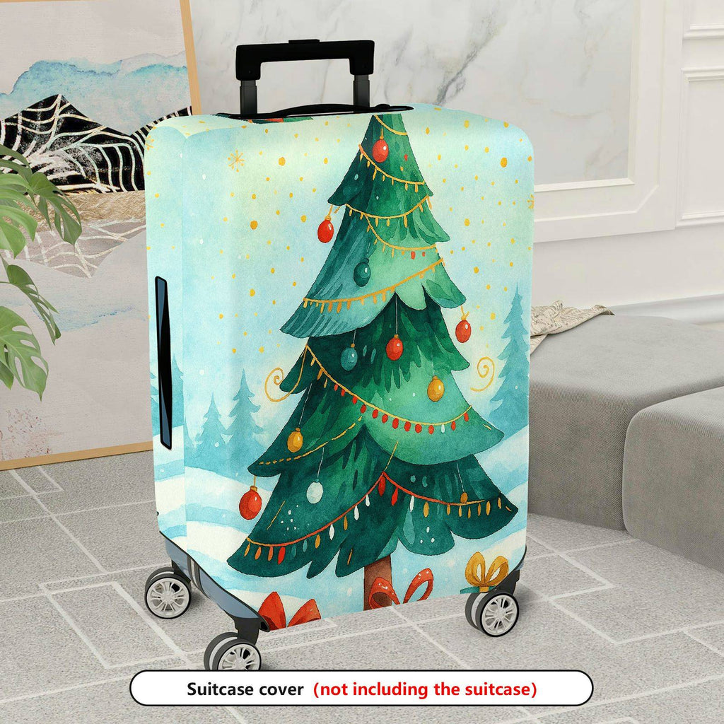 1-Piece Christmas Tree Festive Holiday Snow Winter Colorful  Suitcase Luggage Cover, Stretch Protective Sleeve