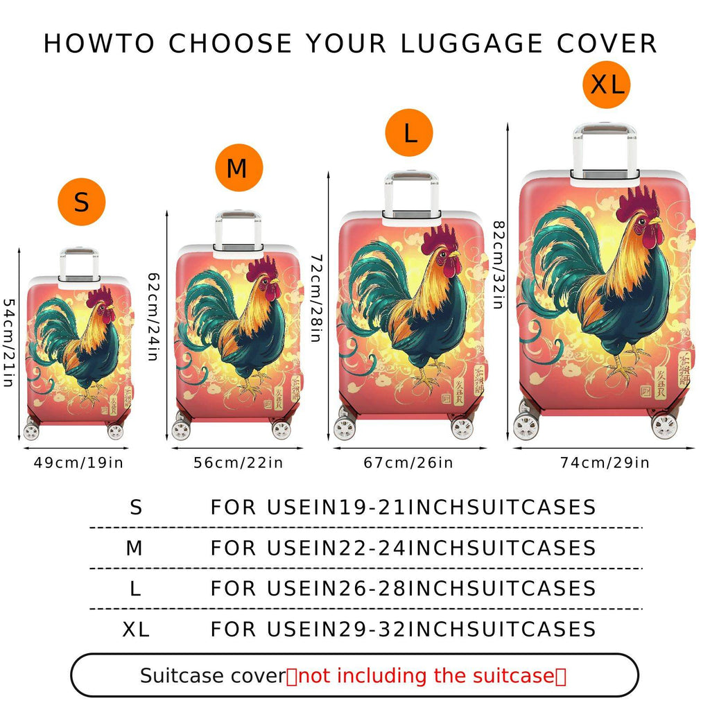 1-Piece Rooster Vibrant Colorful Artistic Bright Energetic  Suitcase Luggage Cover, Stretch Protective Sleeve