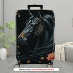 1-Piece Black Horse Floral Art  Suitcase Luggage Cover, Stretch Protective Sleeve