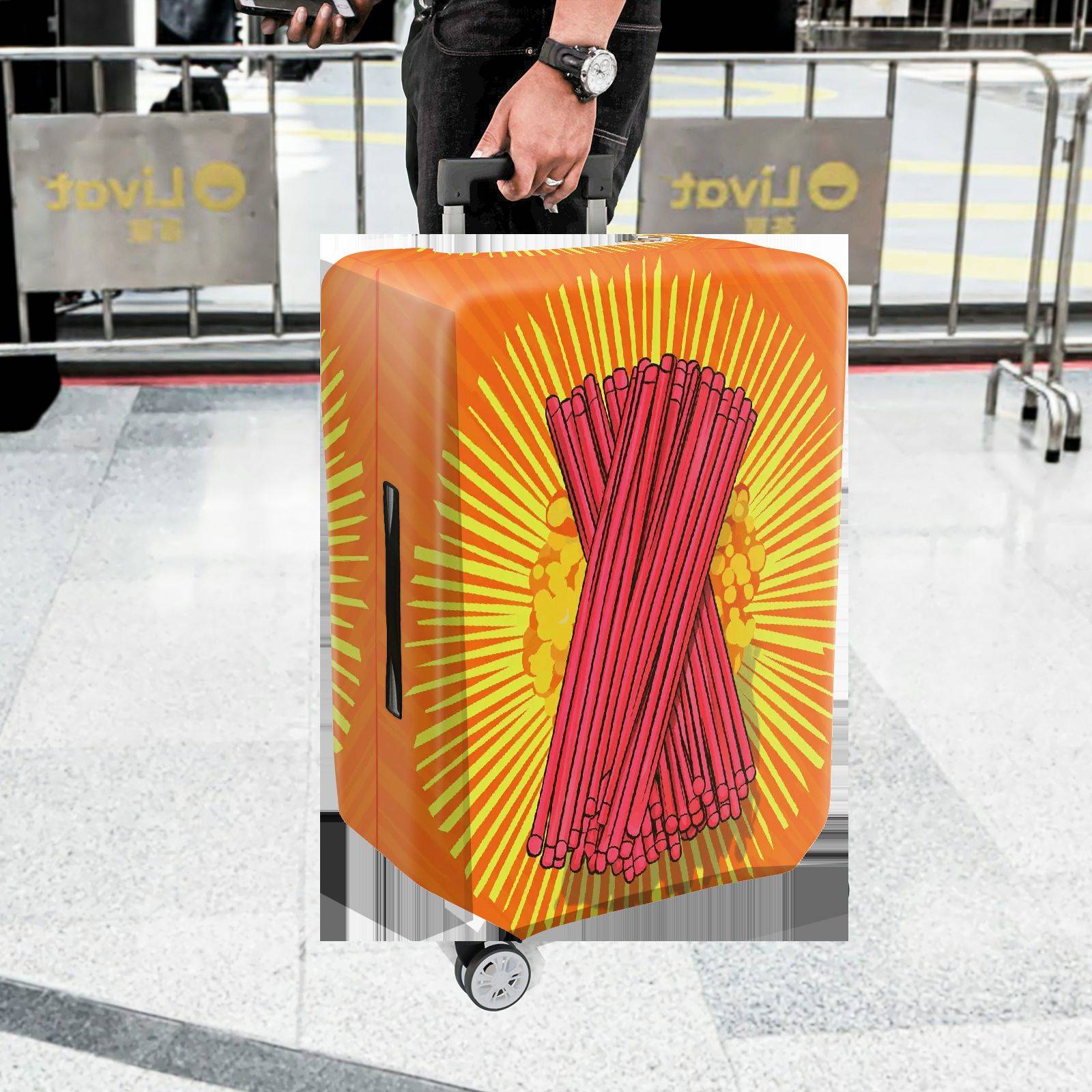 1-Piece Festive Orange Firecrackers Holiday Celebration Vibrant  Suitcase Luggage Cover, Stretch Protective Sleeve