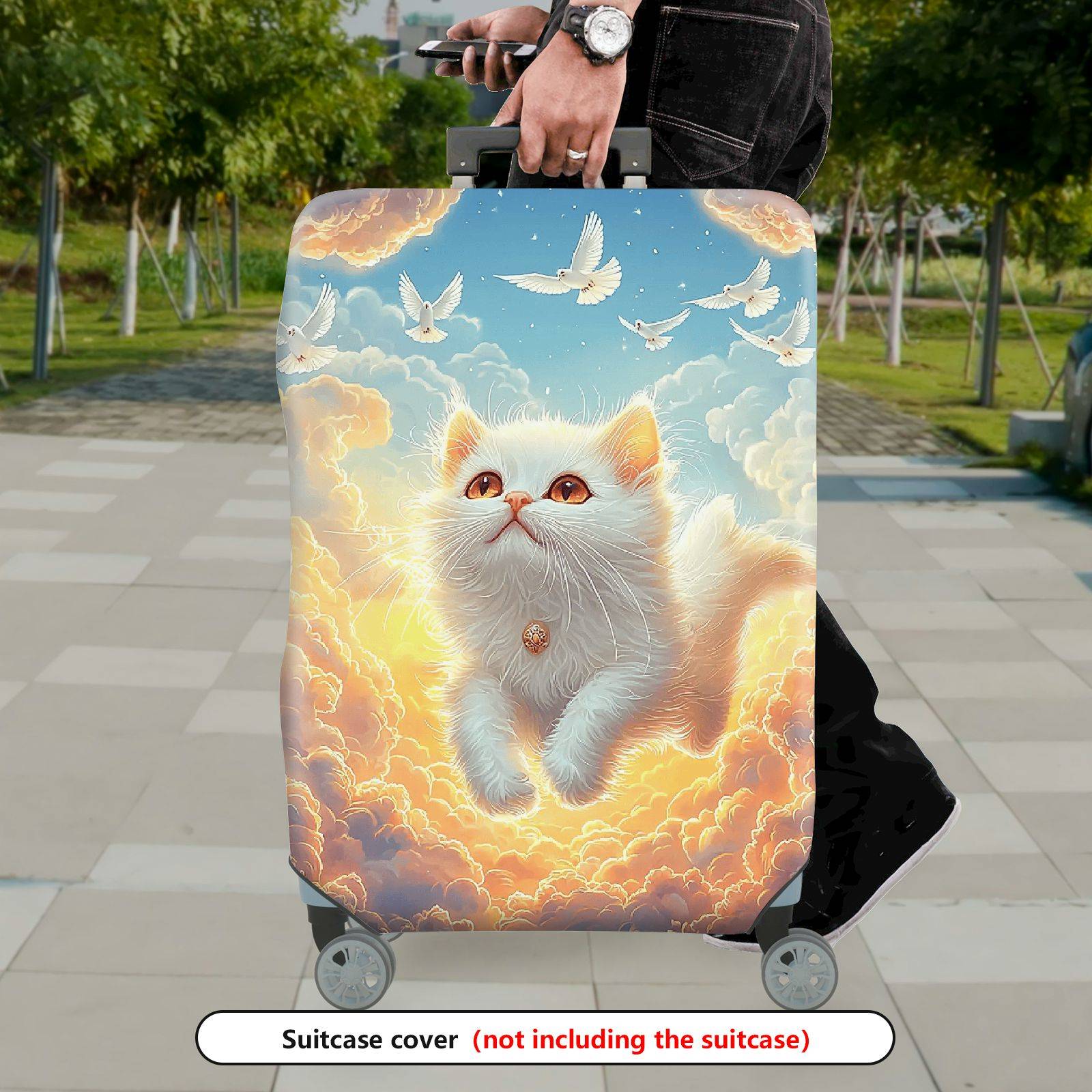 1-Piece Cute Cat Cloud Sky Dove Fantasy  Suitcase Luggage Cover, Stretch Protective Sleeve