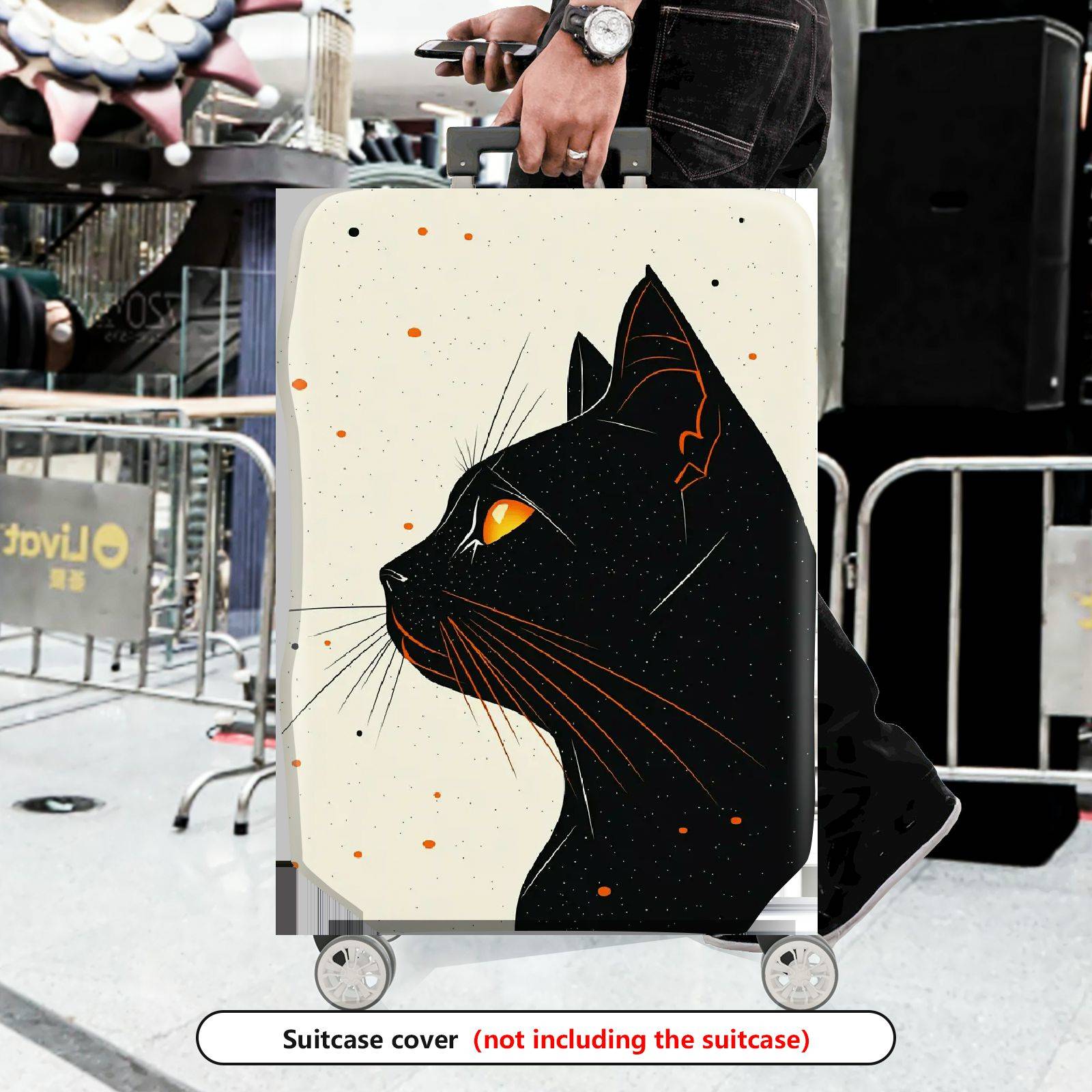 1-Piece Black Cat Orange Eyes Starry Night Cosmic  Suitcase Luggage Cover, Stretch Protective Sleeve