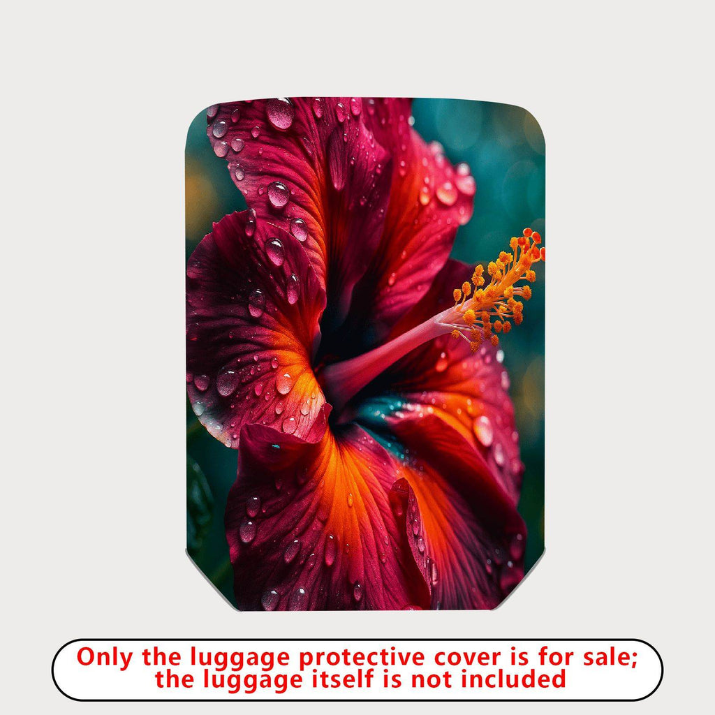 1-Piece Floral Water Droplets Red Hibiscus Vibrant Exotic  Suitcase Luggage Cover, Stretch Protective Sleeve