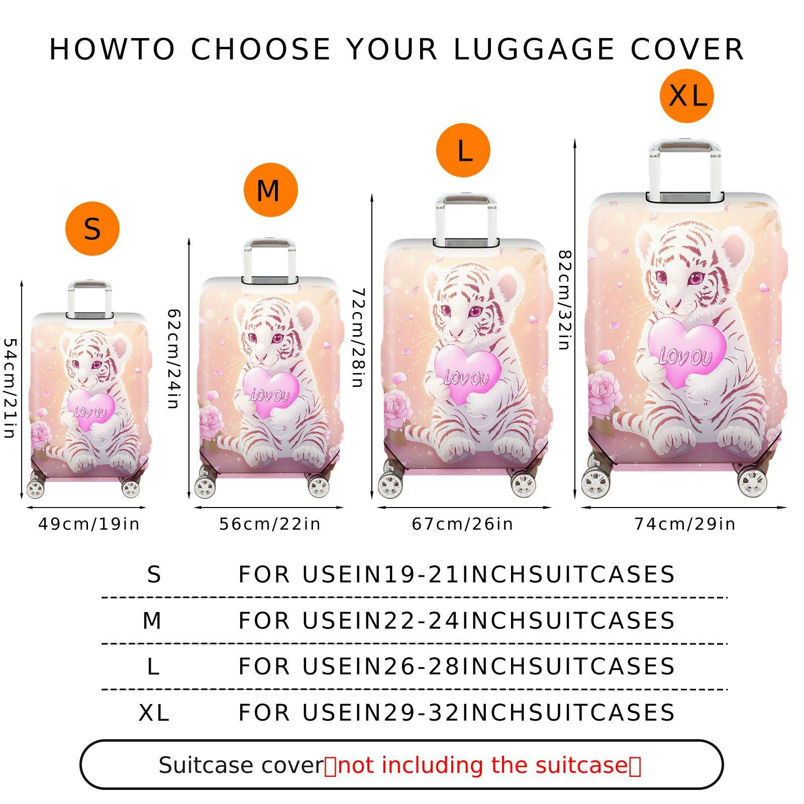 1-Piece Pink Tiger Floral Heart Romantic Love  Suitcase Luggage Cover, Stretch Protective Sleeve