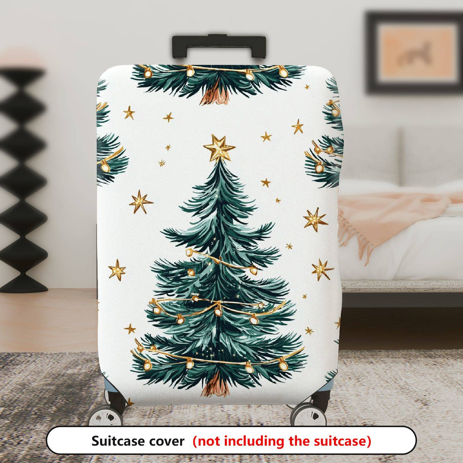 1-Piece Christmas Tree Star Decoration Holiday Lights Snowy  Suitcase Luggage Cover, Stretch Protective Sleeve