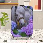 1-Piece Horse Floral Purple Blue  Suitcase Luggage Cover, Stretch Protective Sleeve