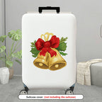 1-Piece Christmas Bell Red Bow Holiday Festive Elegant  Suitcase Luggage Cover, Stretch Protective Sleeve