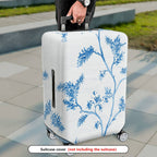 1-Piece White Blue Floral Branch Art Design  Suitcase Luggage Cover, Stretch Protective Sleeve