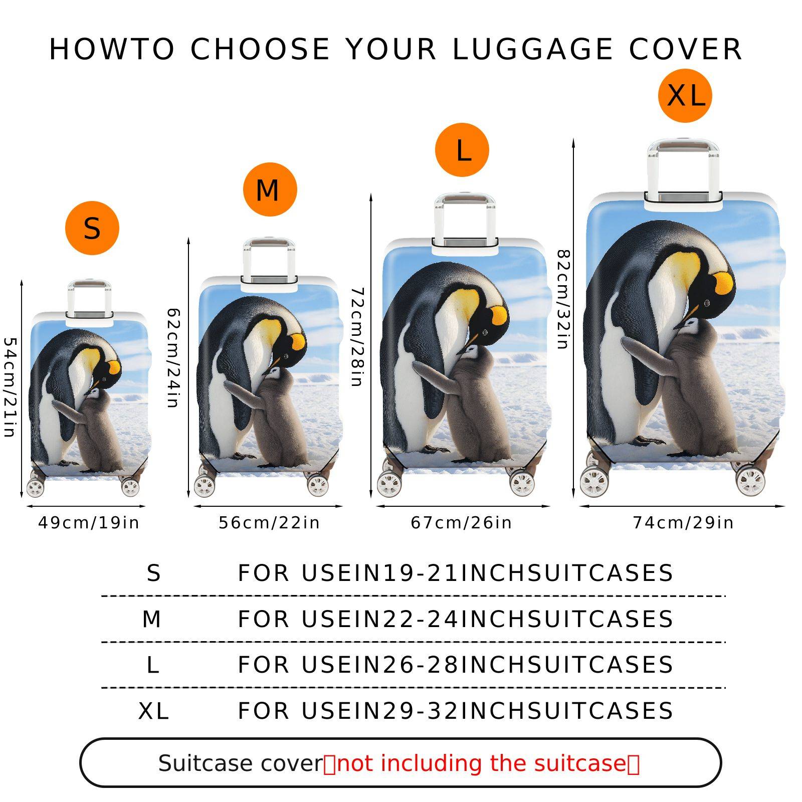 1-Piece Penguin Arctic Snow Cute Family Love Warm  Suitcase Luggage Cover, Stretch Protective Sleeve