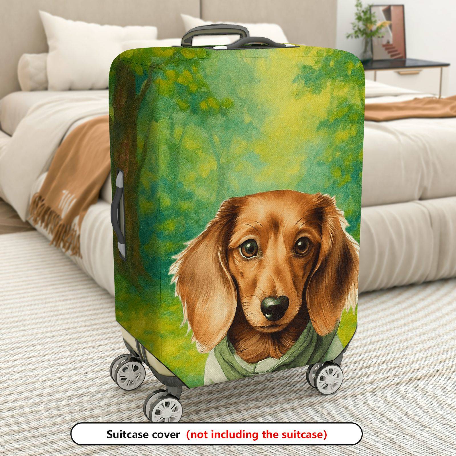 1-Piece Cute Dog Forest Green Artistic  Suitcase Luggage Cover, Stretch Protective Sleeve