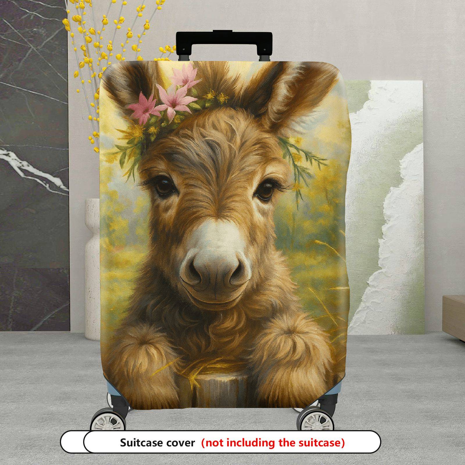 1-Piece Animal Floral Rustic Pastoral Donkey  Suitcase Luggage Cover, Stretch Protective Sleeve