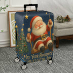 1-Piece Santa Claus Christmas Holiday Joyful Star  Suitcase Luggage Cover, Stretch Protective Sleeve