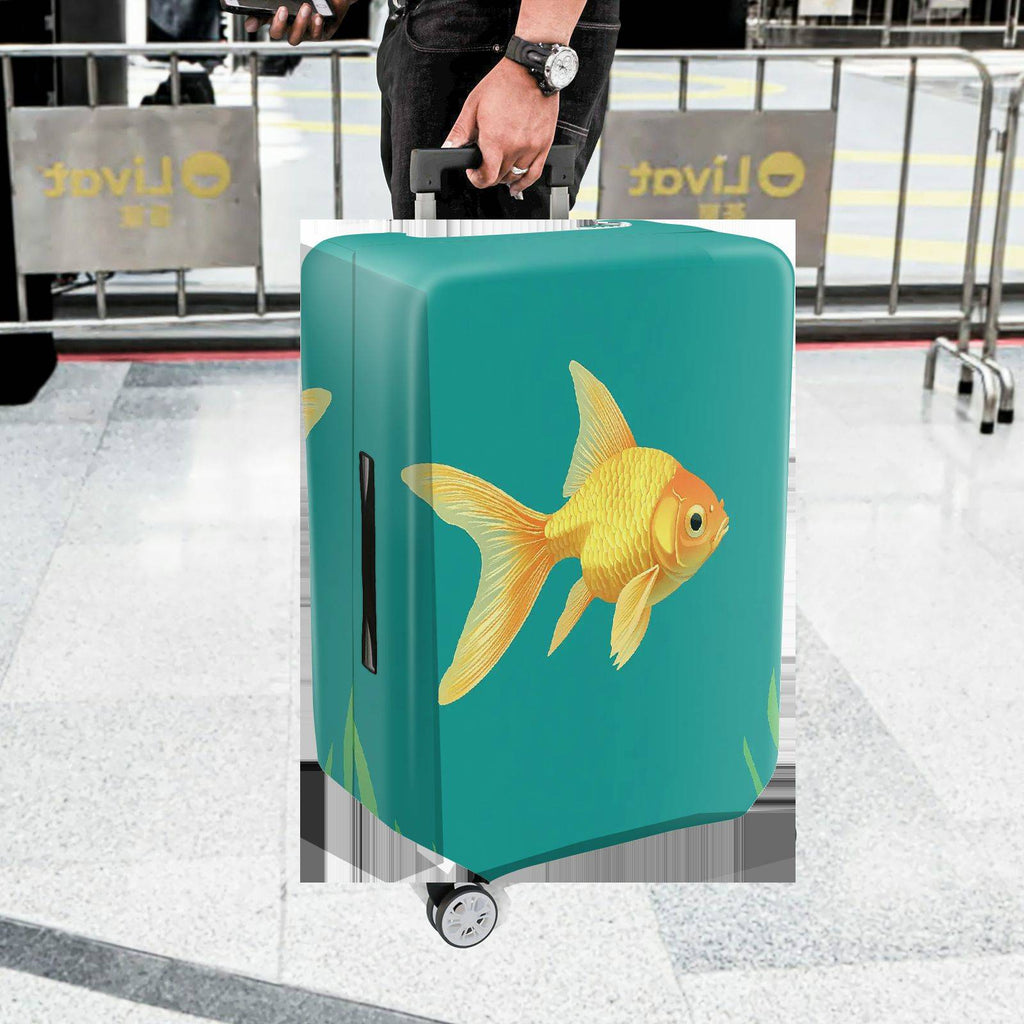 1-Piece Goldfish Aqua Blue Green Cute Animal Sea  Suitcase Luggage Cover, Stretch Protective Sleeve