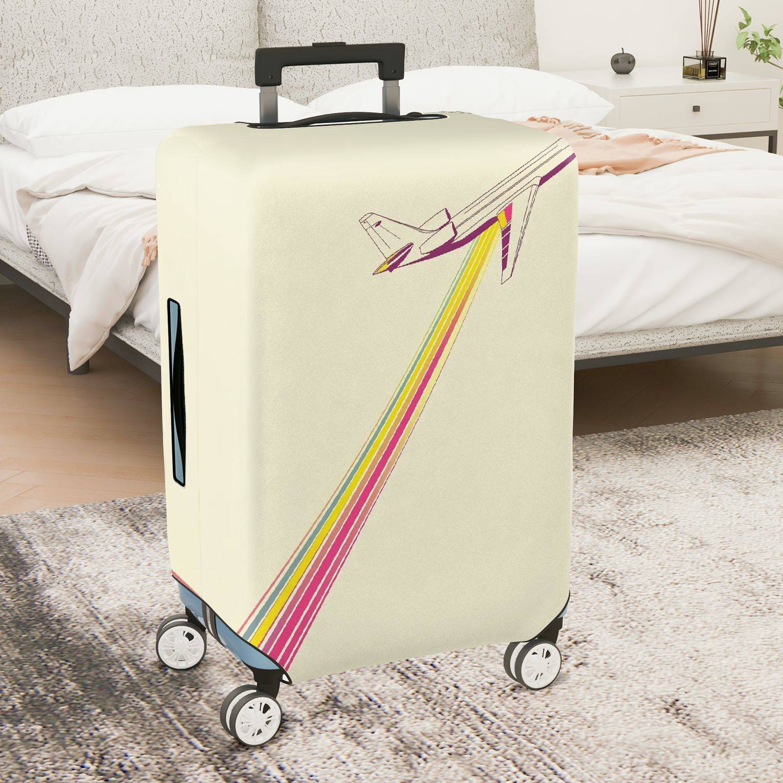 1-Piece Airplane Rainbow Minimalist Colorful Travel Adventure Luggage  Suitcase Luggage Cover, Stretch Protective Sleeve