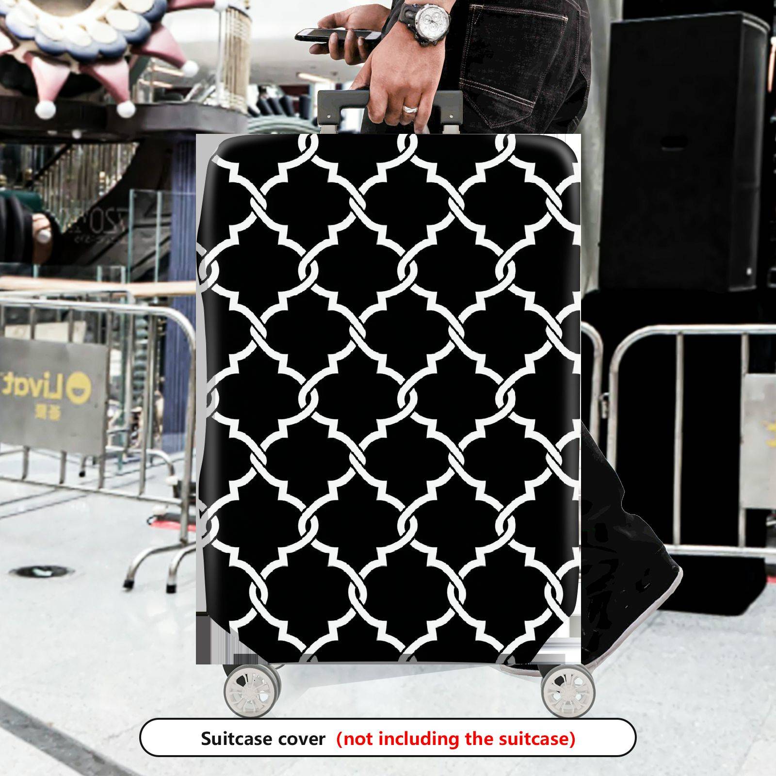 1-Piece Black Geometric Pattern Elegant Stylish Contemporary Modern  Suitcase Luggage Cover, Stretch Protective Sleeve