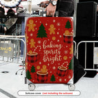 1-Piece Christmas Holiday Winter Gingerbread Coffee Tree  Suitcase Luggage Cover, Stretch Protective Sleeve