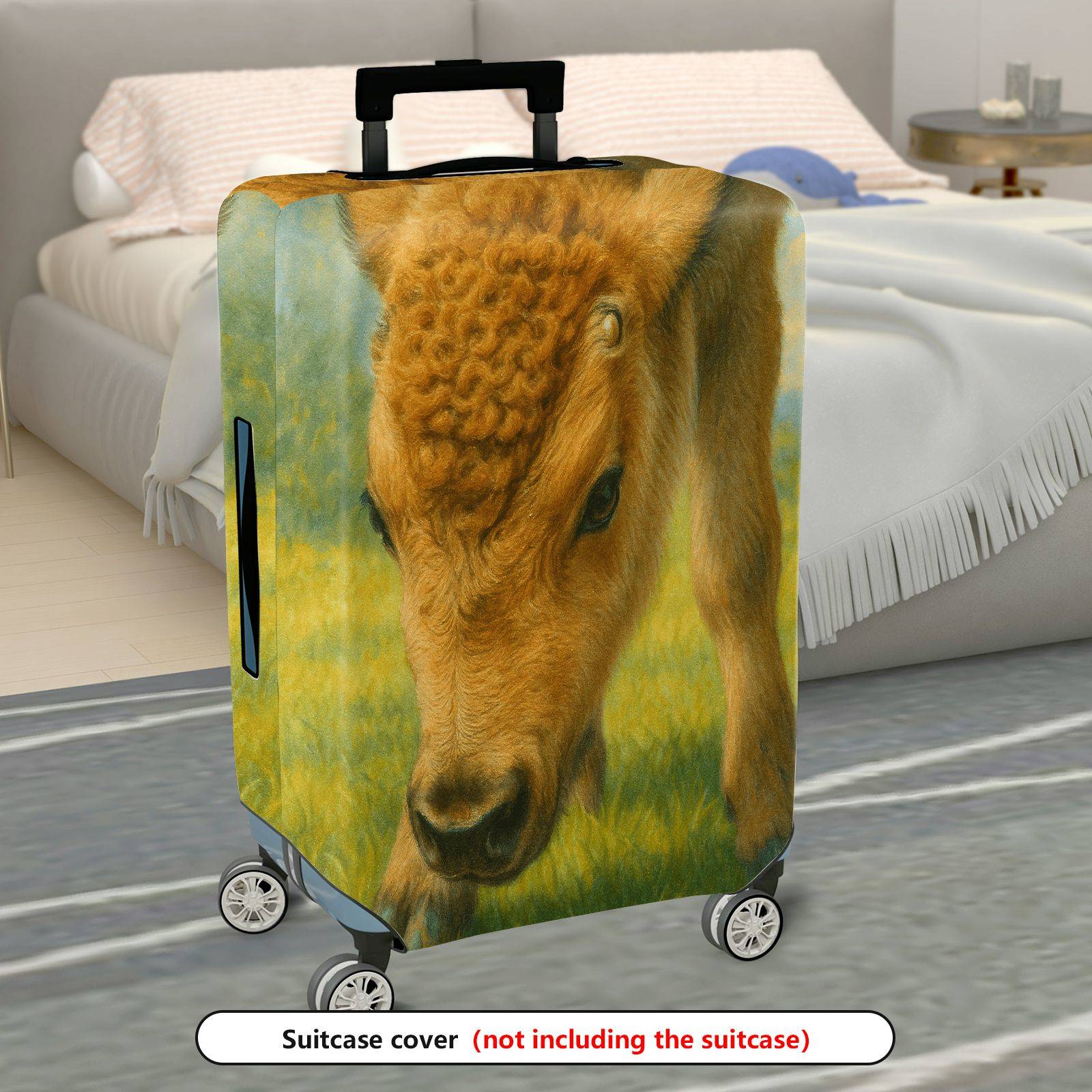 1-Piece Cute Animal Pastoral Nature Buffalo Travel  Suitcase Luggage Cover, Stretch Protective Sleeve