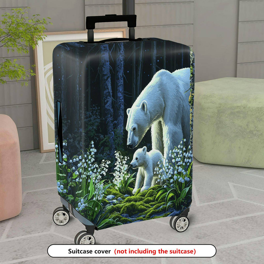 1-Piece Nature Forest Polar Bear Floral Green  Suitcase Luggage Cover, Stretch Protective Sleeve
