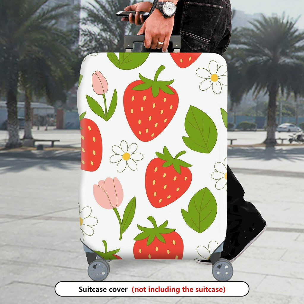1-Piece Strawberry Floral Leaf Tulip Spring  Suitcase Luggage Cover, Stretch Protective Sleeve