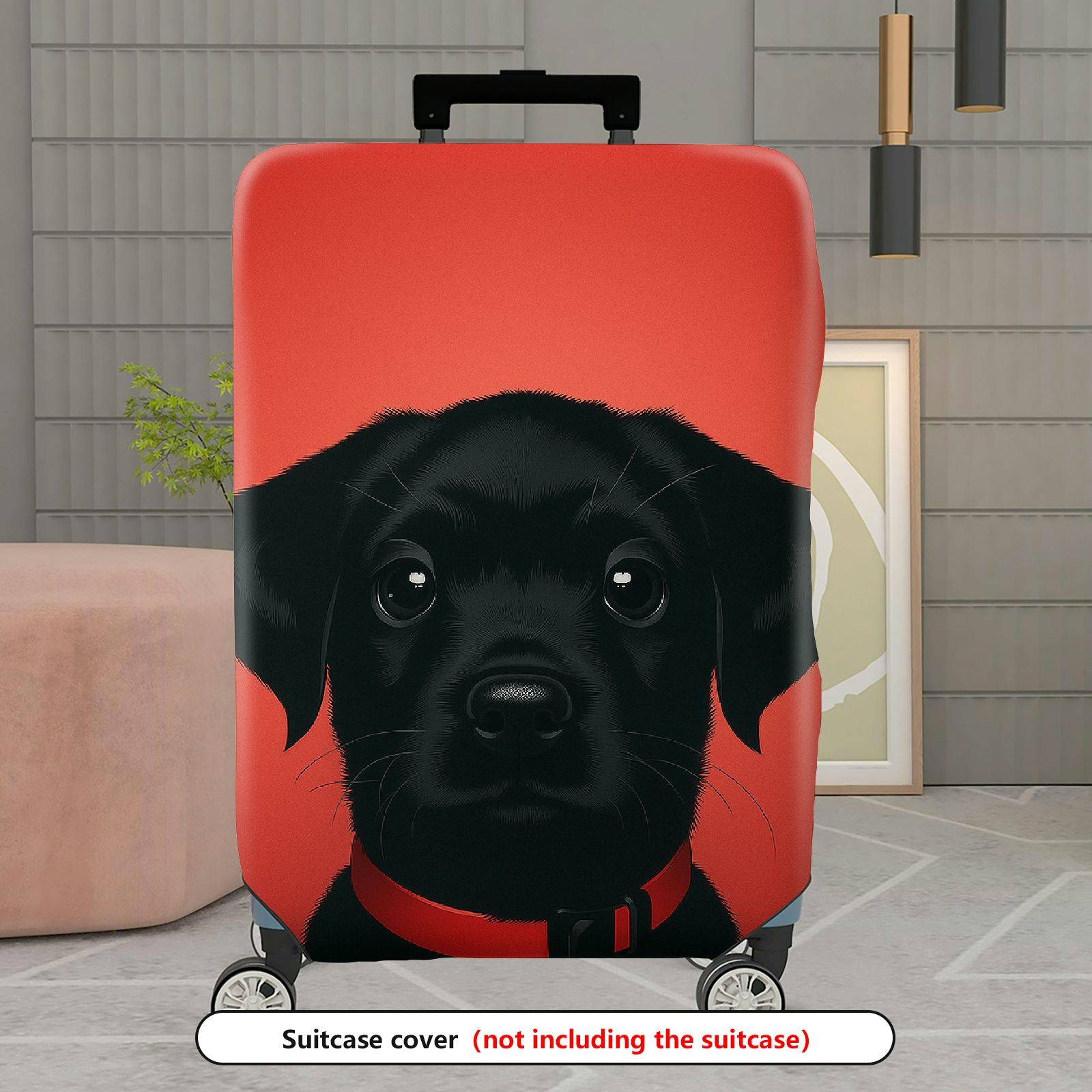 1-Piece Cute Black Dog Red Background Animal Art Pet  Suitcase Luggage Cover, Stretch Protective Sleeve