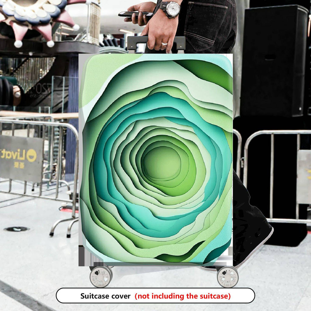 1-Piece Abstract Layered Pattern Green Blue Artistic  Suitcase Luggage Cover, Stretch Protective Sleeve