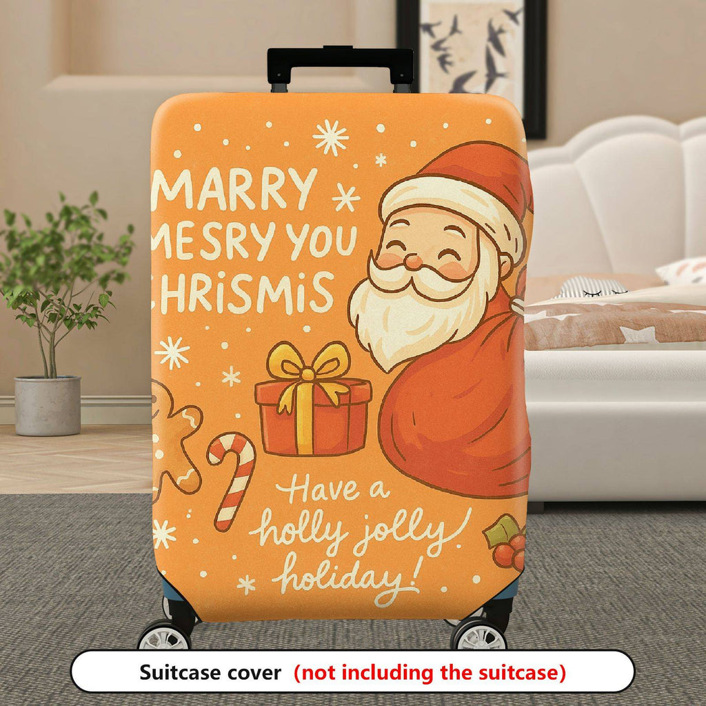 1-Piece Christmas Santa Claus Gingerbread Gift Joyful Holiday  Suitcase Luggage Cover, Stretch Protective Sleeve