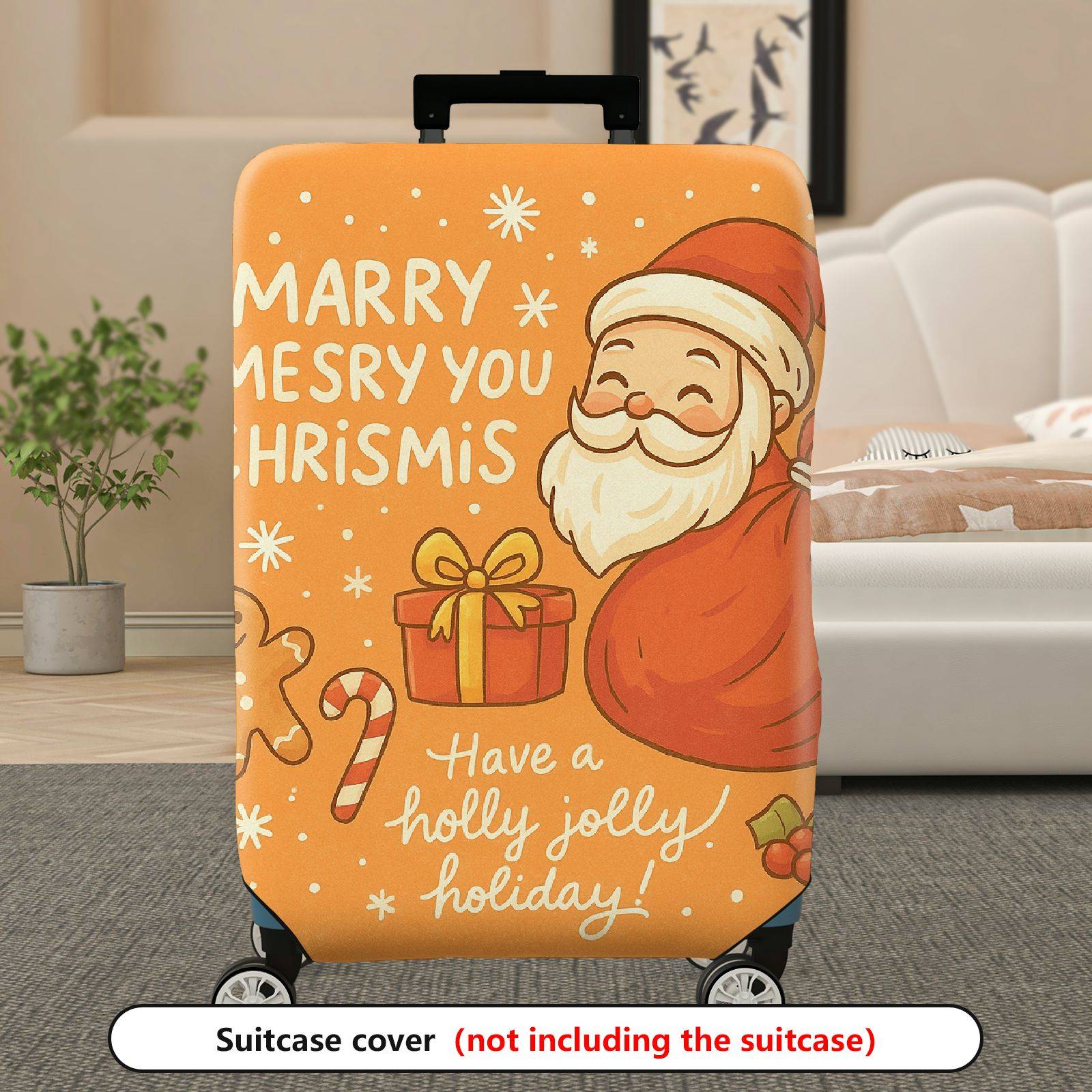 1-Piece Christmas Santa Claus Gingerbread Gift Joyful Holiday  Suitcase Luggage Cover, Stretch Protective Sleeve