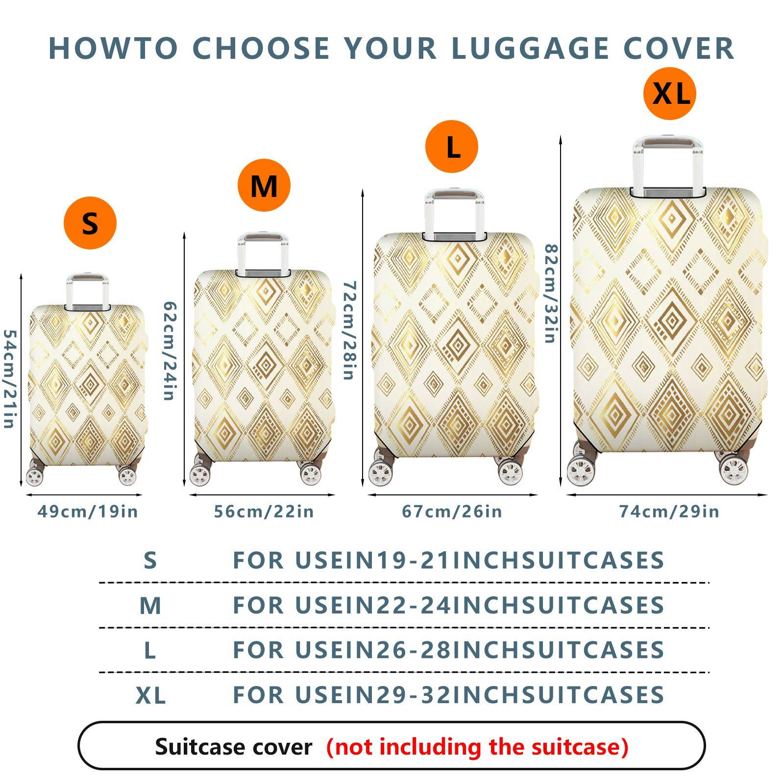 1-Piece Geometric Gold Diamond Pattern Travel Luggage  Suitcase Luggage Cover, Stretch Protective Sleeve