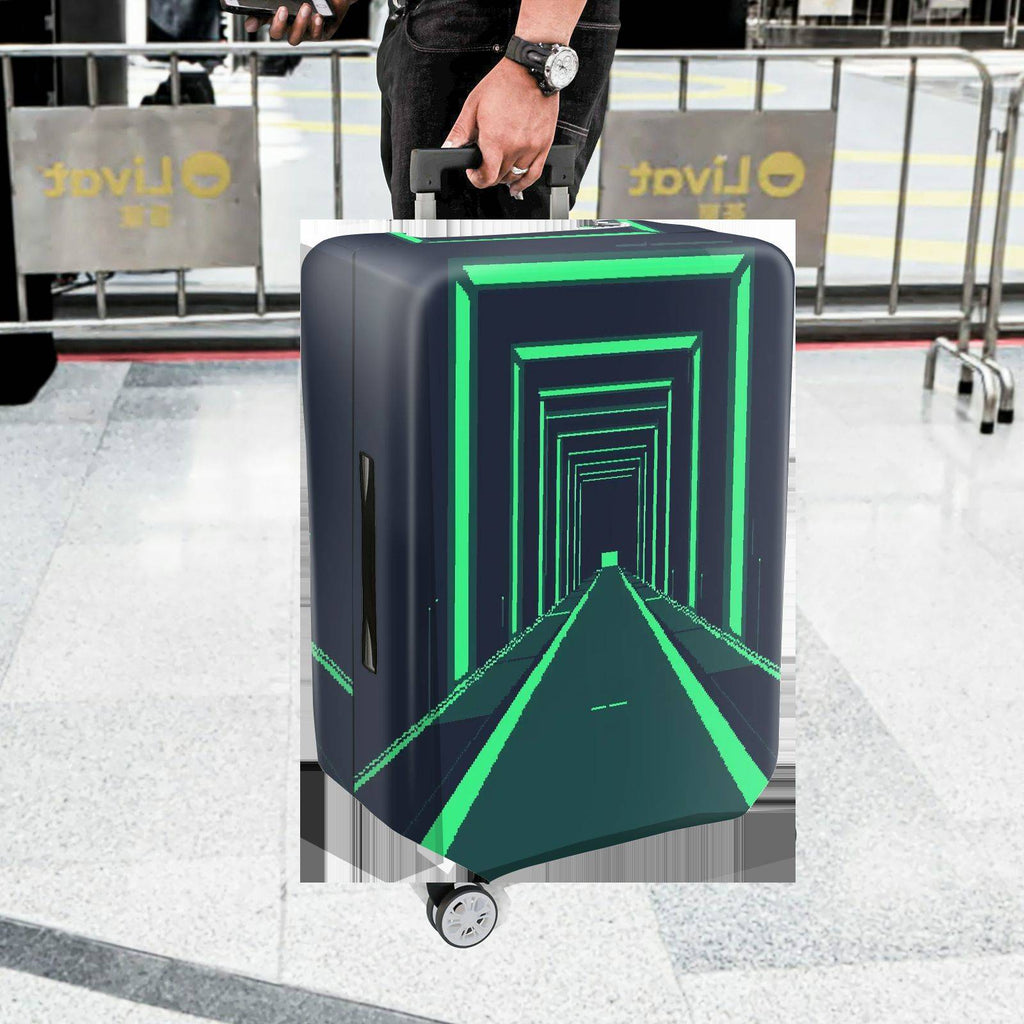 1-Piece Geometric  Futuristic Tunnel Dark Blue Green  Suitcase Luggage Cover, Stretch Protective Sleeve