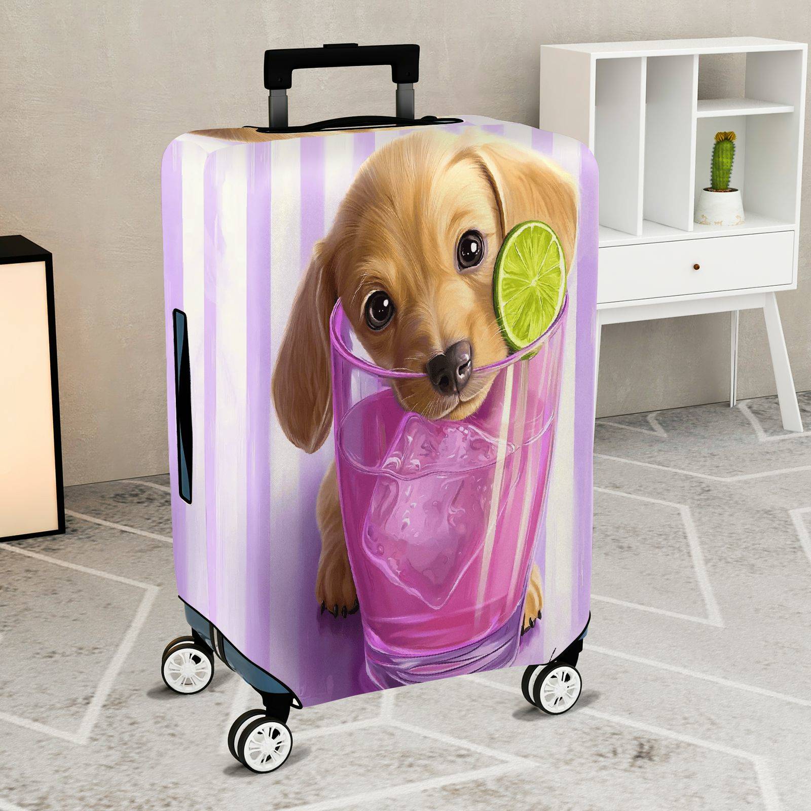 1-Piece Dog Cute Beverage Lime Purple Animal Novelty  Suitcase Luggage Cover, Stretch Protective Sleeve
