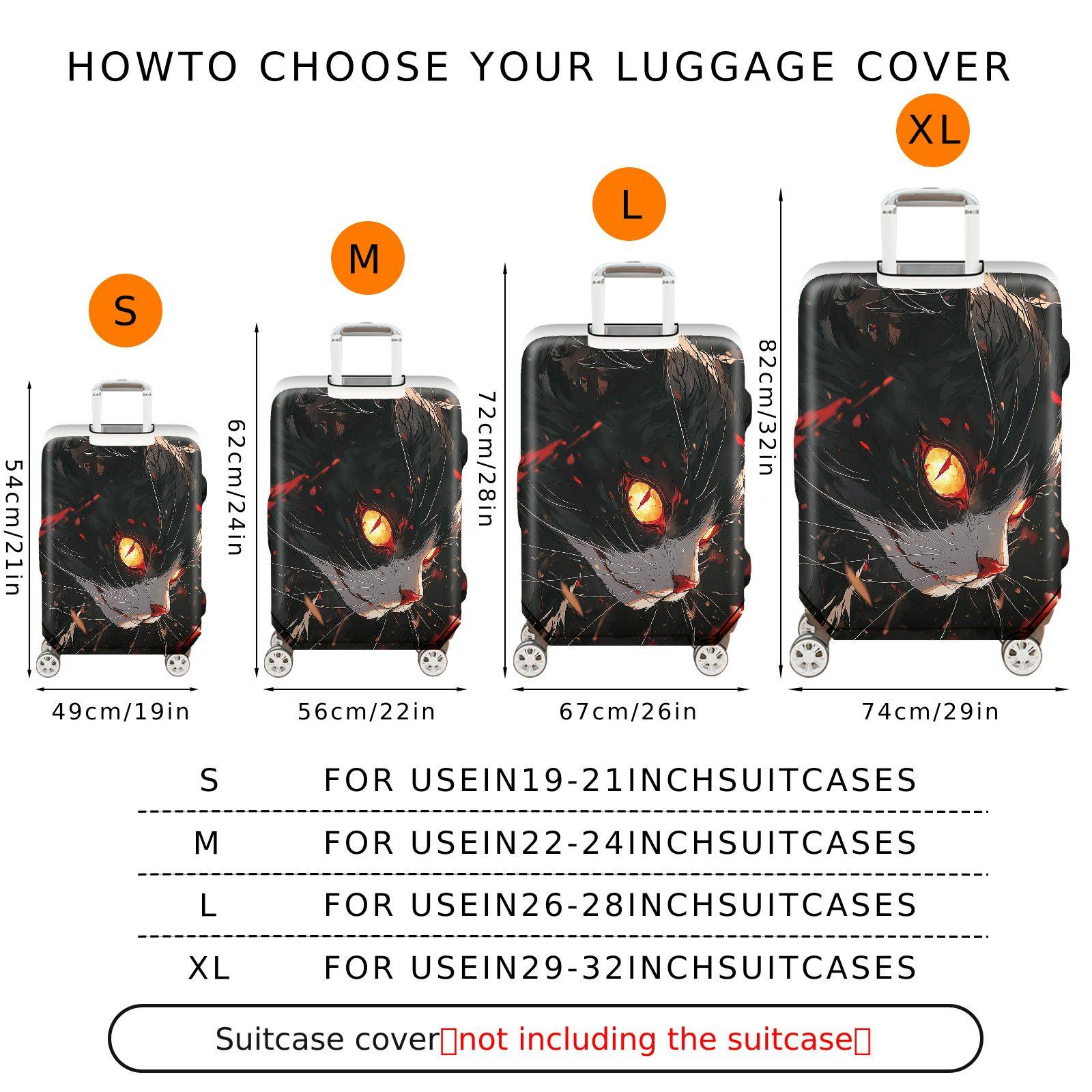 1-Piece Black Cat Glowing Eyes Red Scratches Abstract Artistic  Suitcase Luggage Cover, Stretch Protective Sleeve
