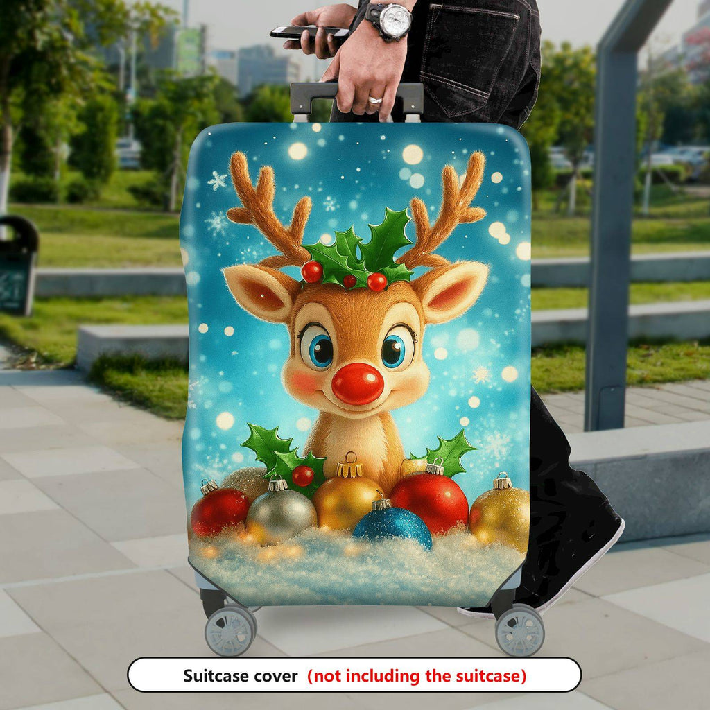 1-Piece Reindeer Christmas Snowflakes Ornaments Holiday  Suitcase Luggage Cover, Stretch Protective Sleeve