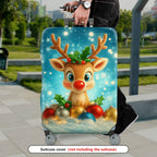 1-Piece Reindeer Christmas Snowflakes Ornaments Holiday  Suitcase Luggage Cover, Stretch Protective Sleeve