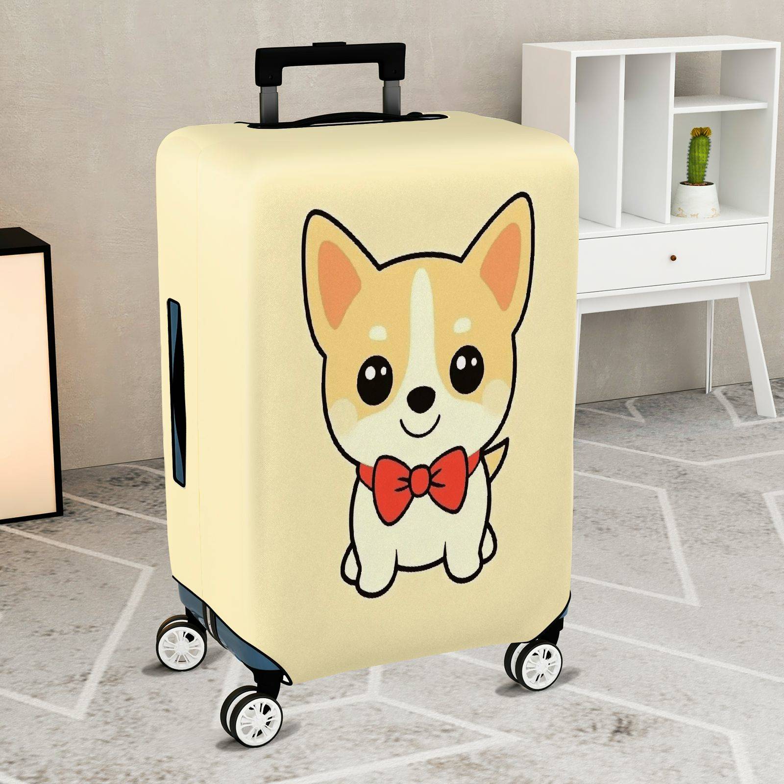 1-Piece Cute Corgi  Dog Red Bowtie Animal  Suitcase Luggage Cover, Stretch Protective Sleeve