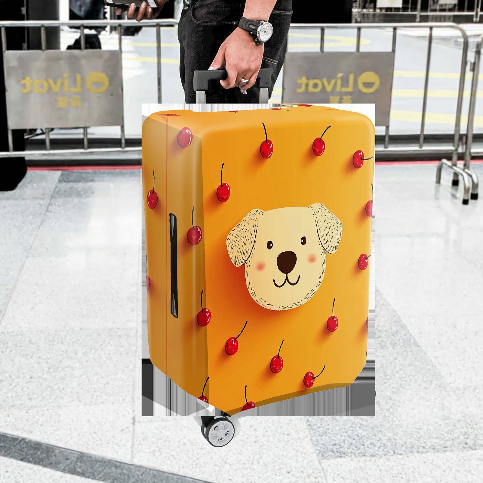 1-Piece Dog Cherry Orange Cute  Fun  Suitcase Luggage Cover, Stretch Protective Sleeve