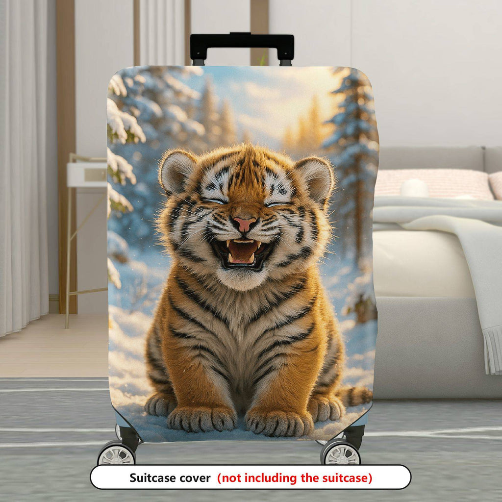 1-Piece Cute Snowy Forest Tiger Animal Print  Suitcase Luggage Cover, Stretch Protective Sleeve
