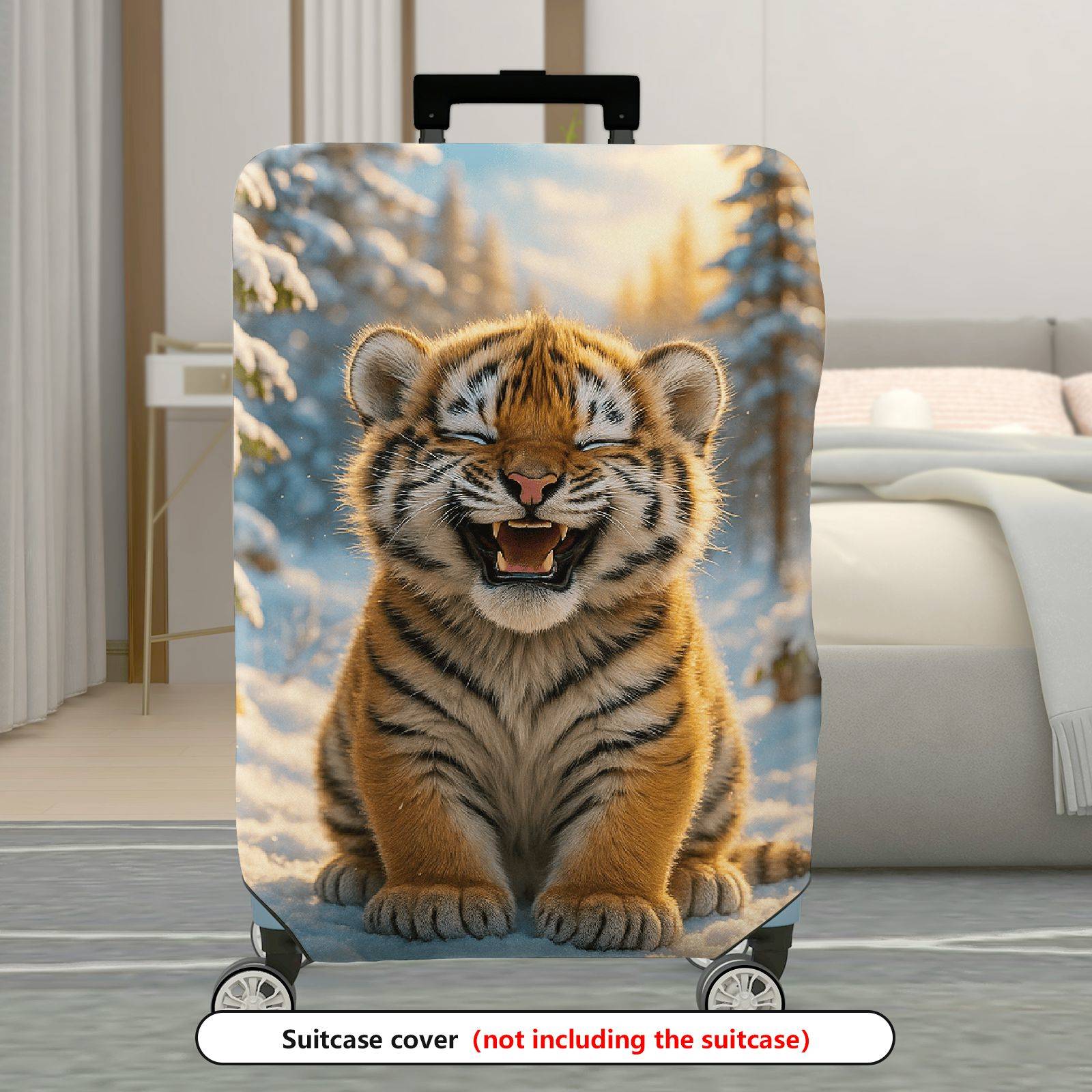 1-Piece Cute Snowy Forest Tiger Animal Print  Suitcase Luggage Cover, Stretch Protective Sleeve