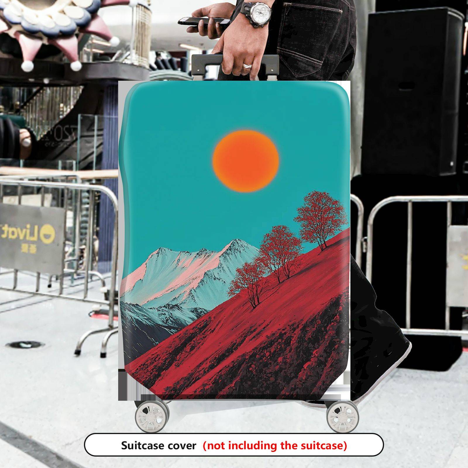 1-Piece Sunset Mountain Landscape Artistic Tree Minimalist  Suitcase Luggage Cover, Stretch Protective Sleeve