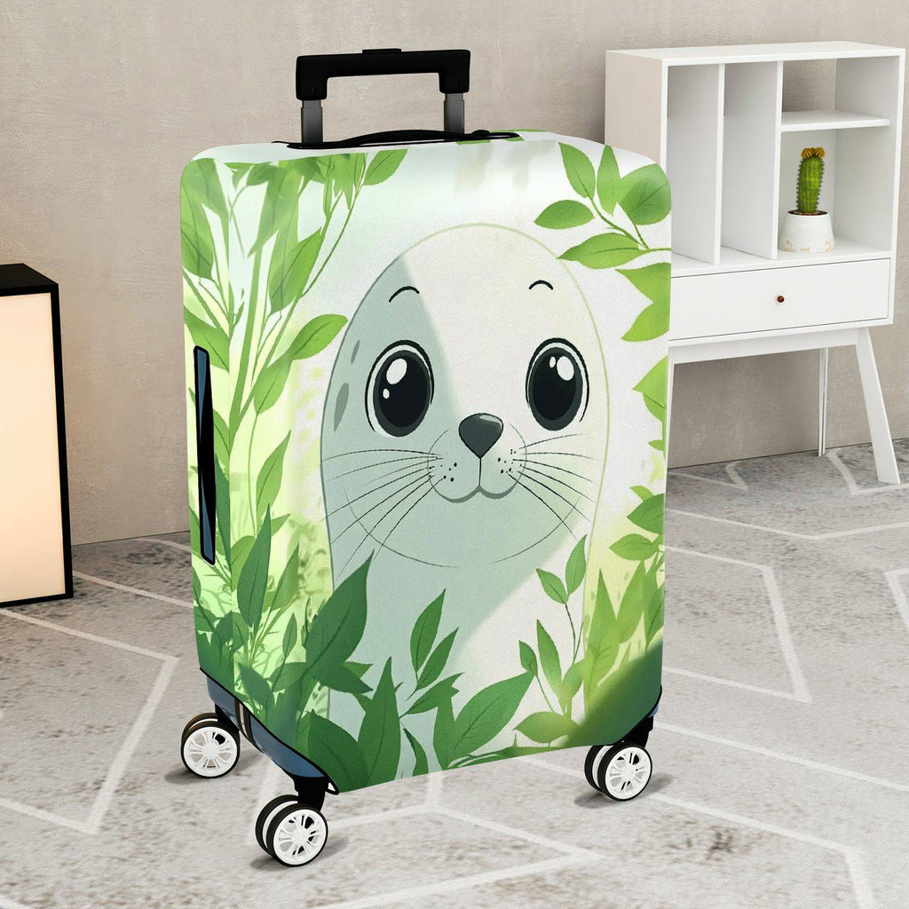 1-Piece Seal Green Leaves Nature Wildlife Cute  Suitcase Luggage Cover, Stretch Protective Sleeve