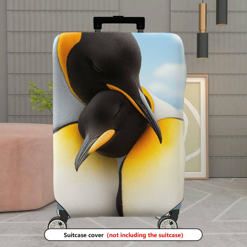 1-Piece Penguin Nature Animal Hugging Love Cute  Suitcase Luggage Cover, Stretch Protective Sleeve