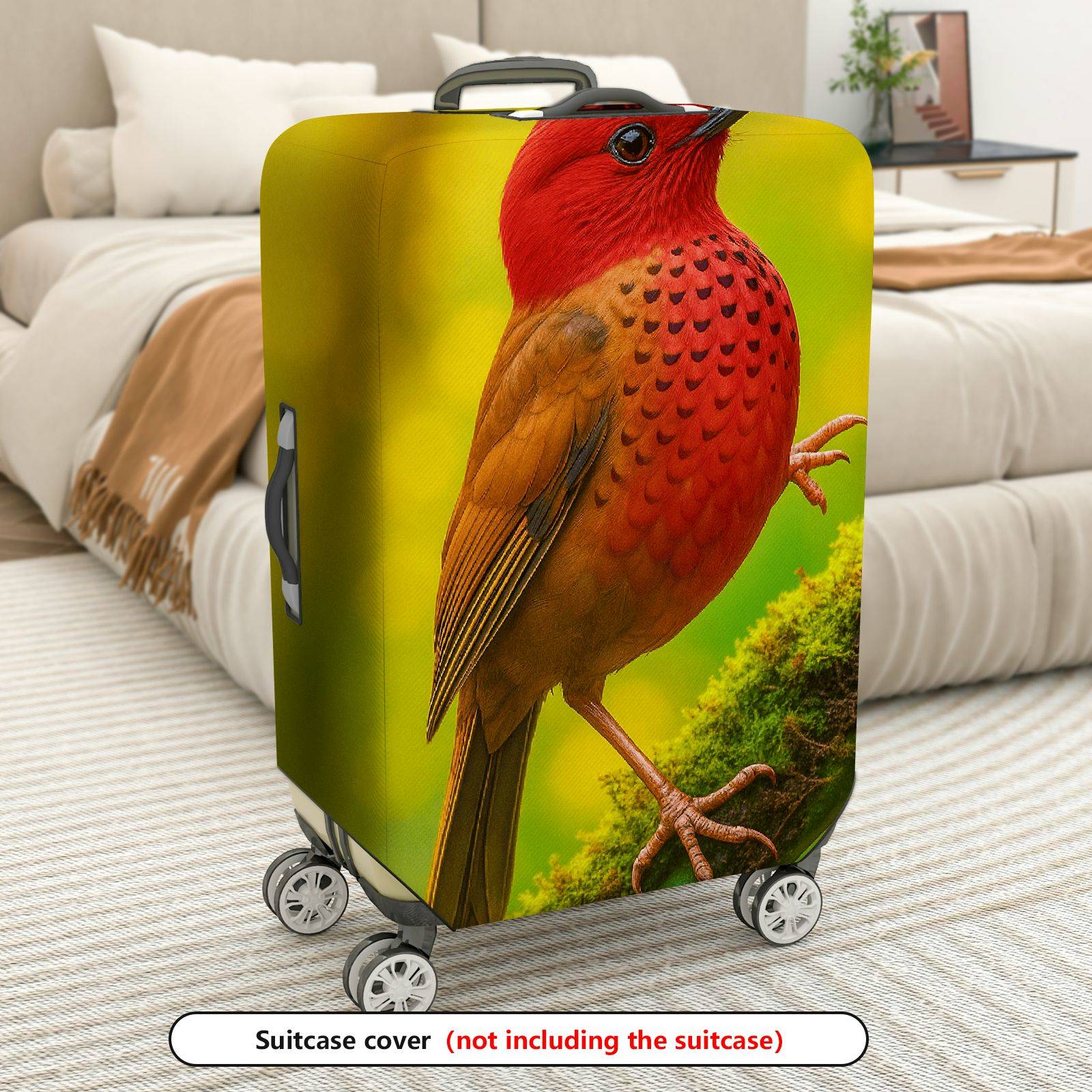 1-Piece Red Bird Nature Colorful Wildlife Artistic Vibrant  Suitcase Luggage Cover, Stretch Protective Sleeve