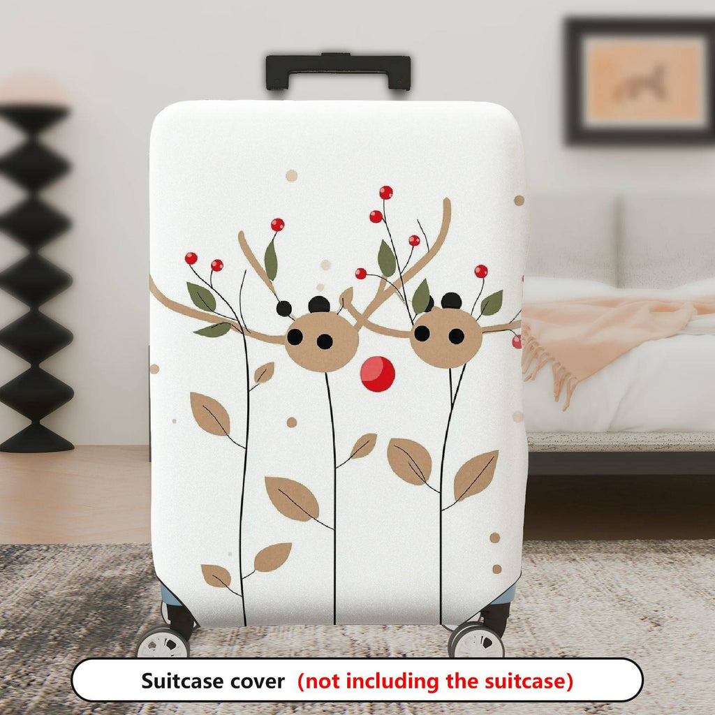 1-Piece Reindeer Leaf Berry Antler Holiday  Suitcase Luggage Cover, Stretch Protective Sleeve