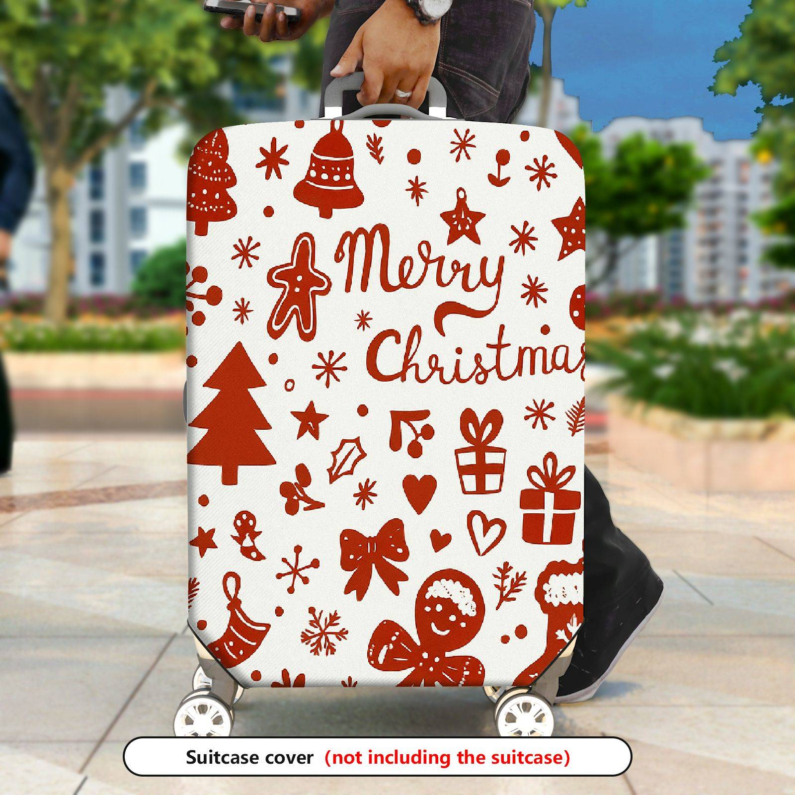 1-Piece Christmas Festive Holiday Merry Gingerbread Snowman  Suitcase Luggage Cover, Stretch Protective Sleeve