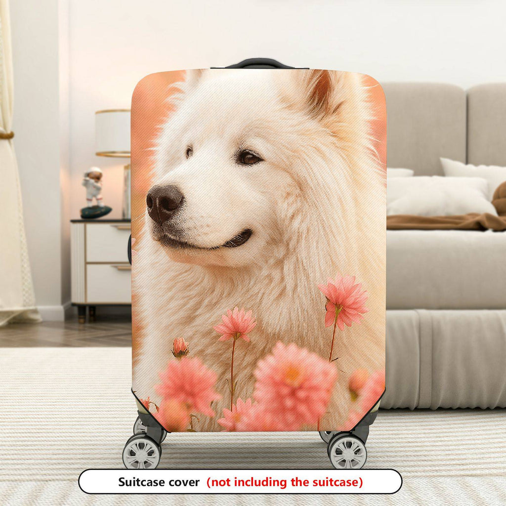 1-Piece Floral Dog Nature Pink Cute Animal  Suitcase Luggage Cover, Stretch Protective Sleeve