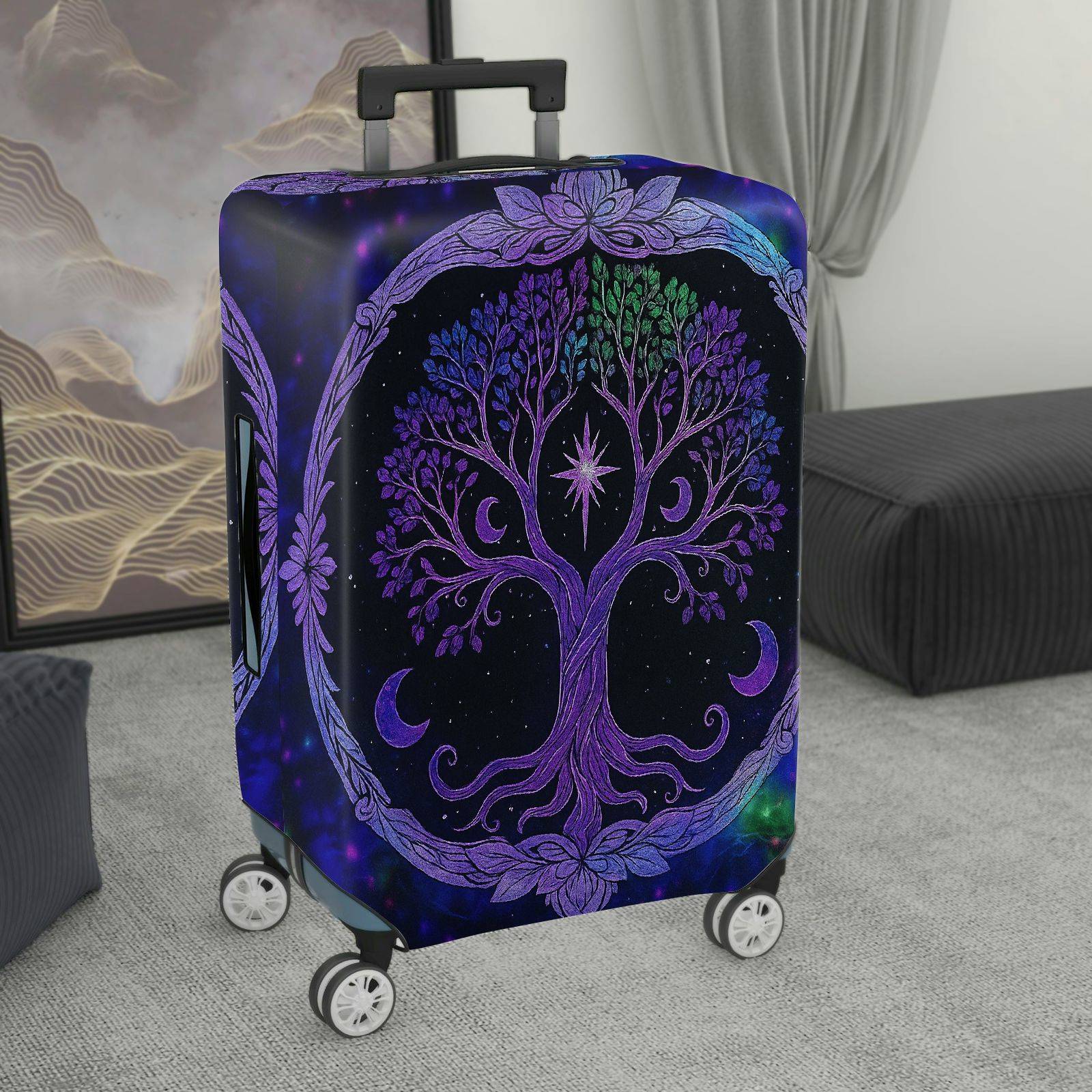 1-Piece Cosmic Night Moon Stars Tree  Suitcase Luggage Cover, Stretch Protective Sleeve
