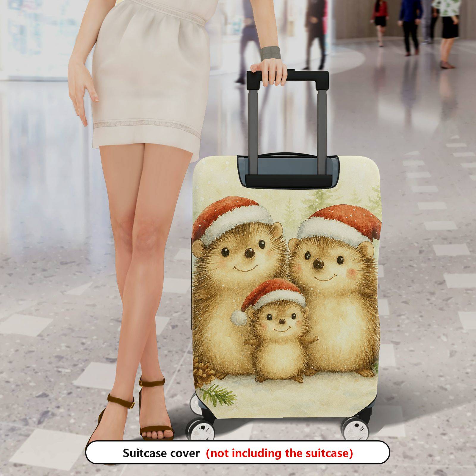 1-Piece Hedgehog Christmas Holiday Cute Family Santa  Suitcase Luggage Cover, Stretch Protective Sleeve
